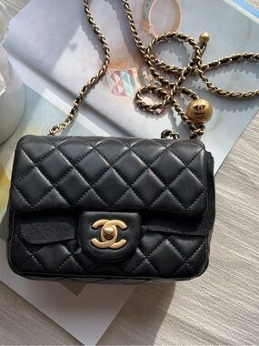 Chanel Black Quilted Lambskin Pearl Crush Mini Flap Bag